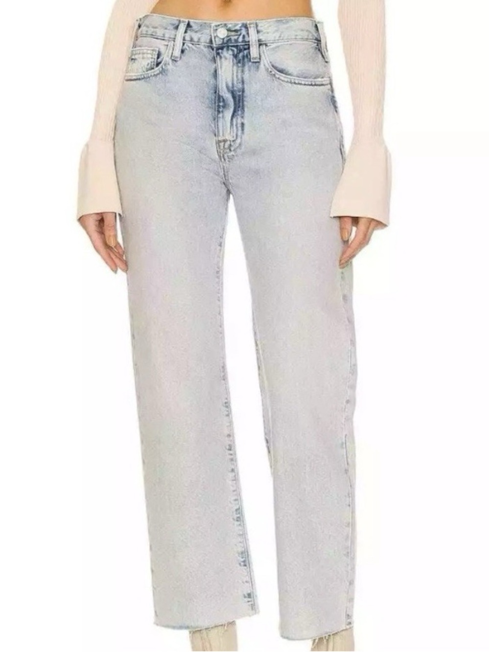 FRAME Le Jane Crop Luster Light Wash Raw Hem Jeans Size 30 - Picture 2 of 14